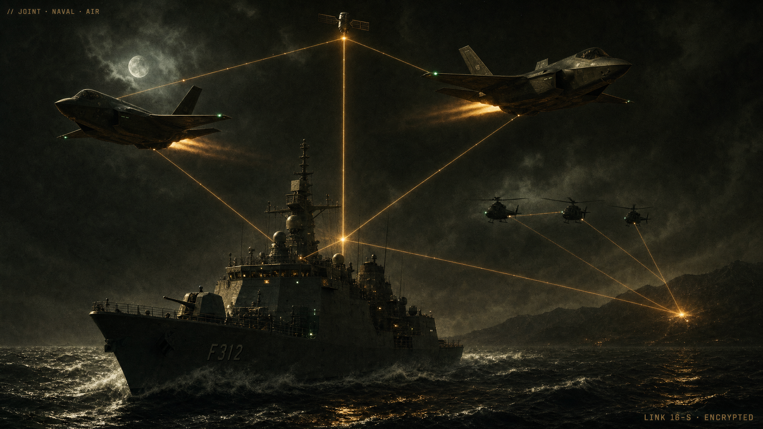 Naval frigate and fighter wing on the same mesh